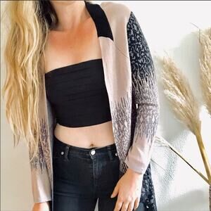 GYPSY 05 REVOLVE Global Village Black Tan Cream Printed Open Cardigan Sweater M